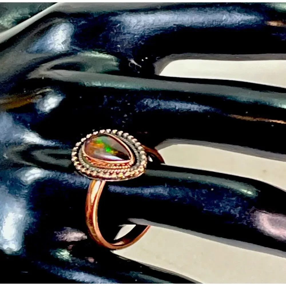 Southwestern Copper Aurora Opal Teardrop Ring Handmade Adjustable Size NEW